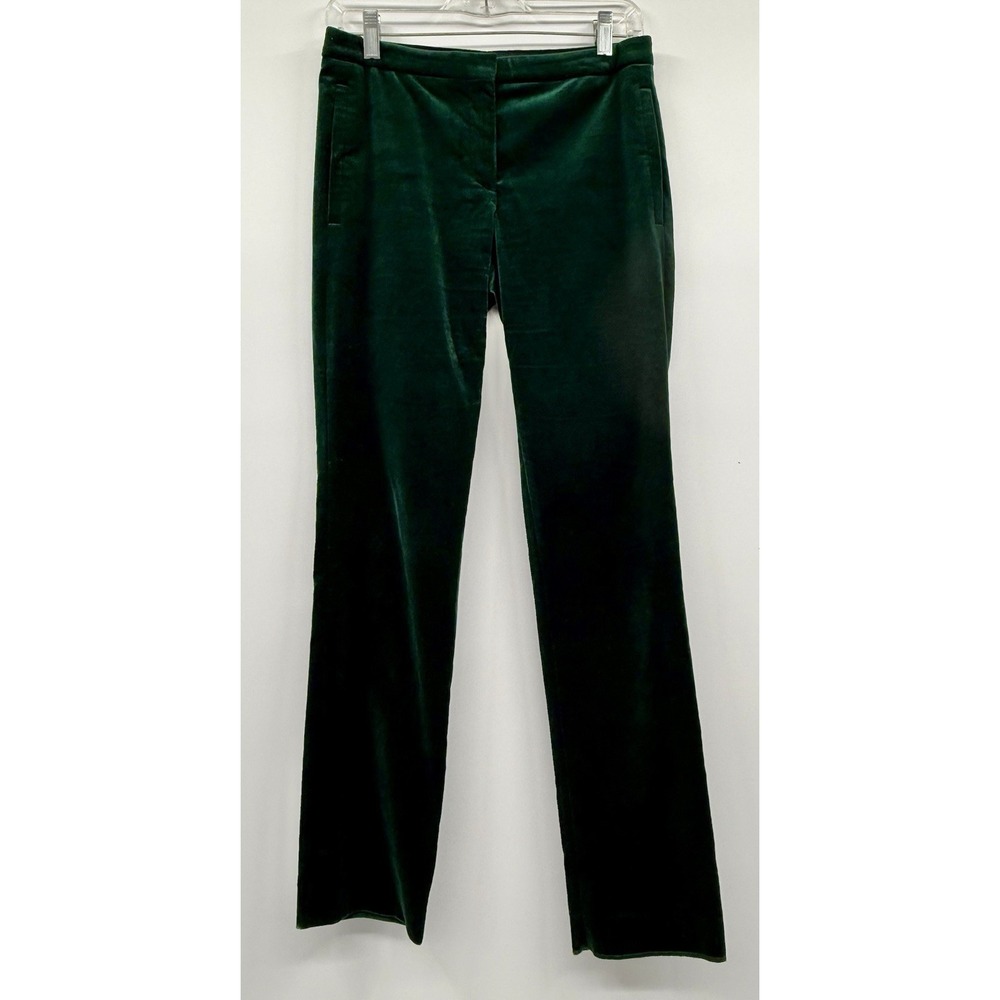 THEORY Velvet Tux Pants Straight Leg Mid-Rise SZ 00 28 X 30 Emerald Green Xmas